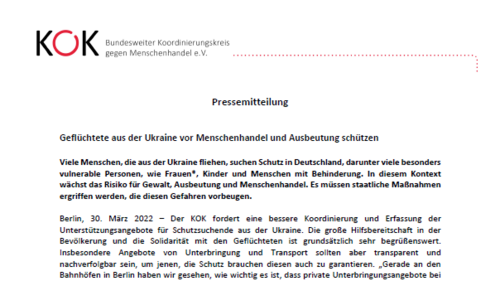 KOK-Pressemitteilung zum 30. M&auml;rz 2022