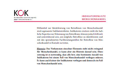 KOK-Indikatorenliste Menschenhandel