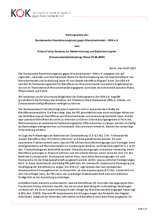 Stellungnahme zum Entwurf eines Gesetzes zur Modernisierung und Digitalisierung der Schwarzarbeitsbekämpfung